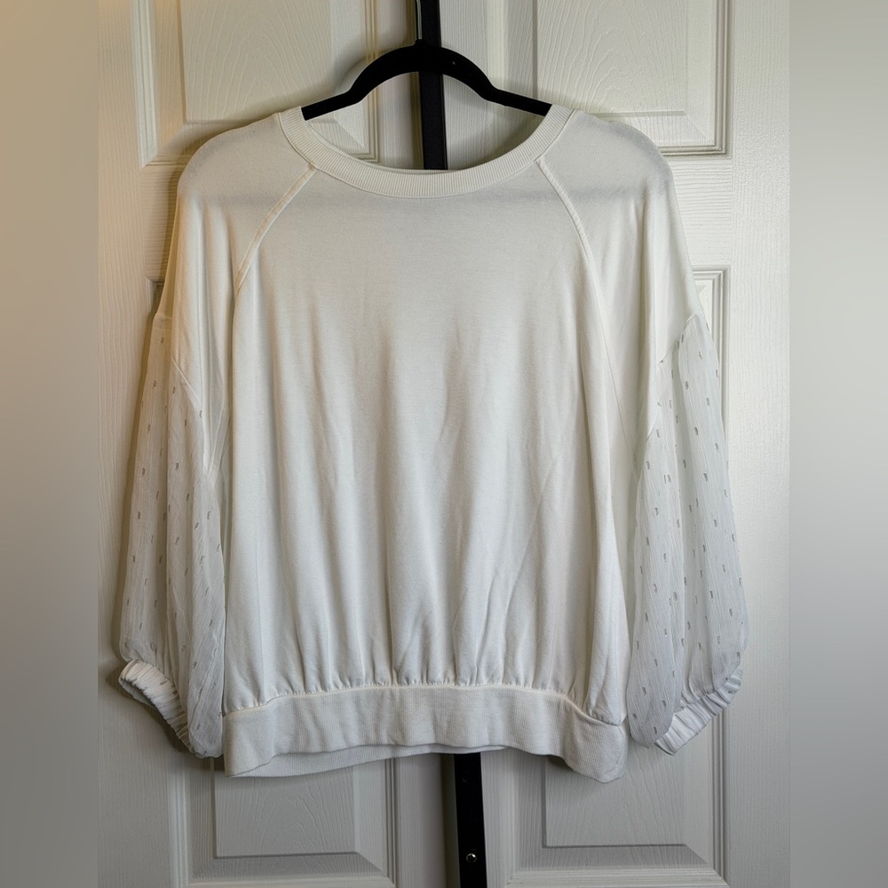 Express White Women's Sweatshirt with Sheer Sleeves, size Medium